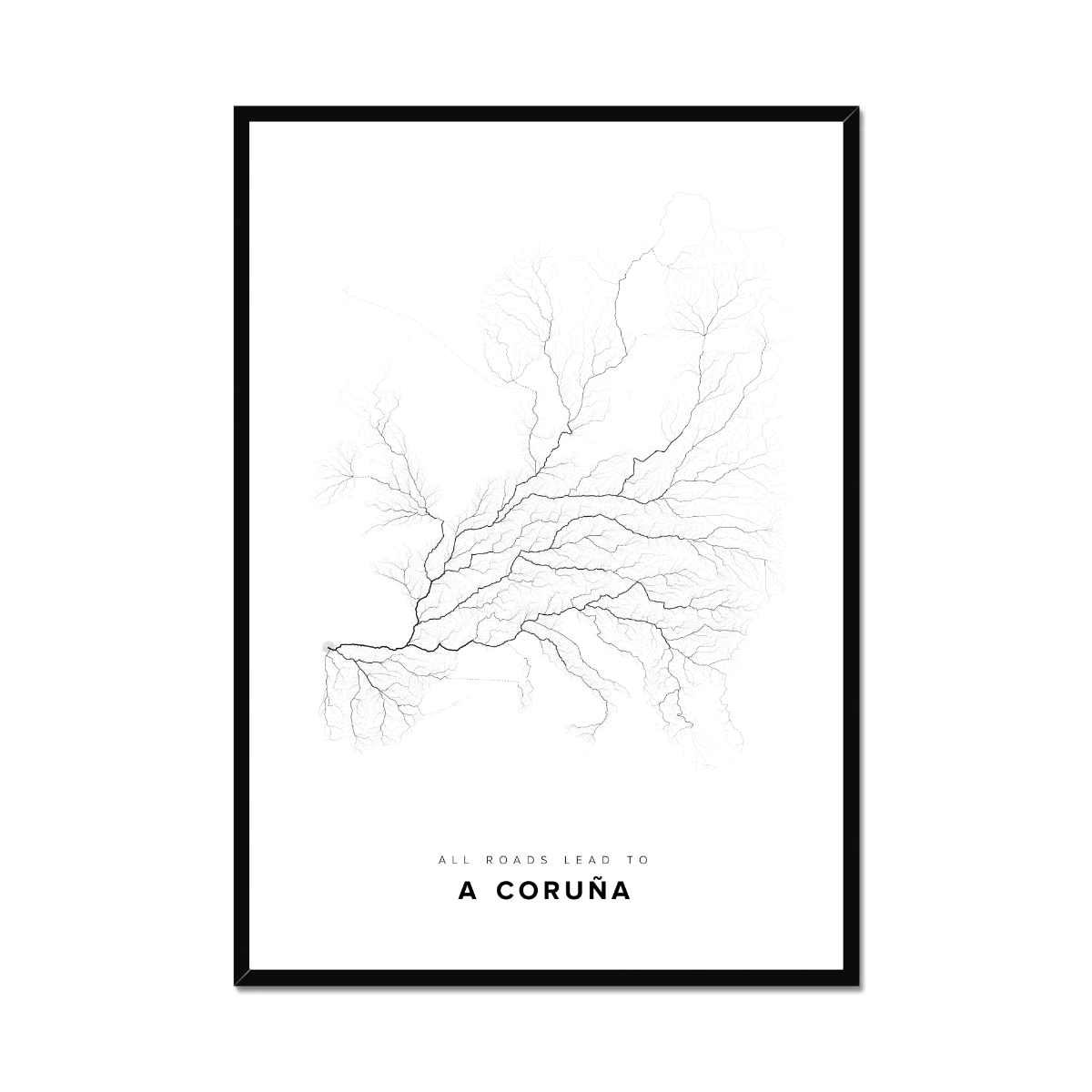 All roads lead to A Coruña (Spain) Fine Art Map Print