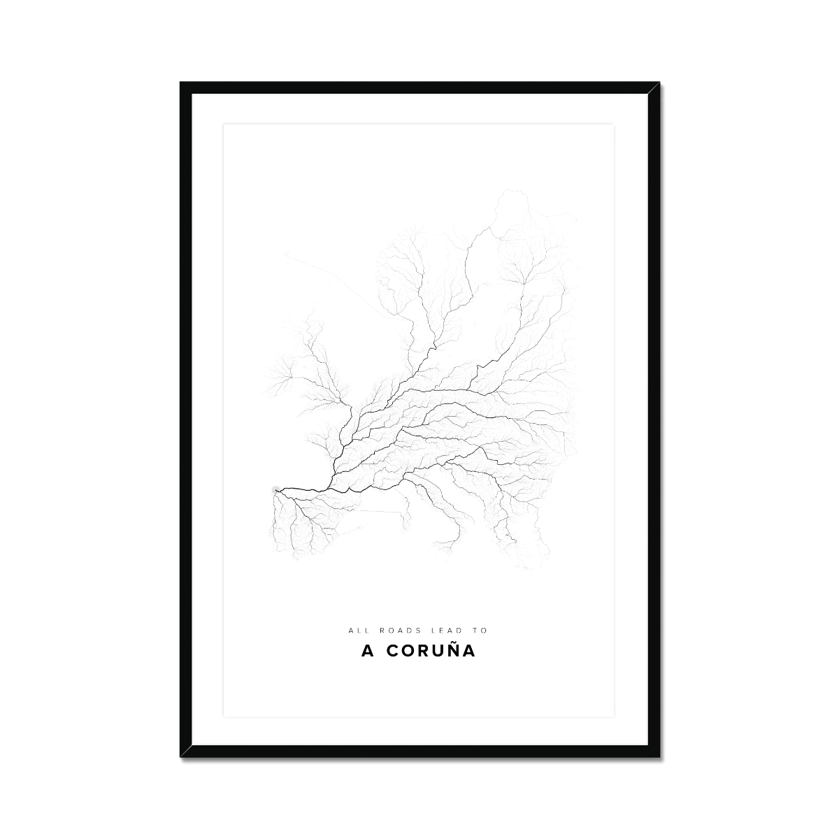 All roads lead to A Coruña (Spain) Fine Art Map Print