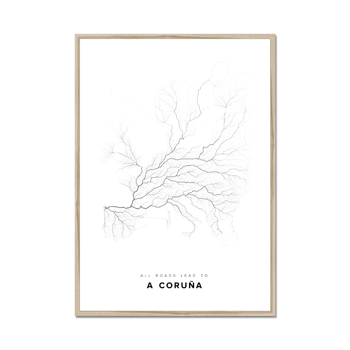 All roads lead to A Coruña (Spain) Fine Art Map Print