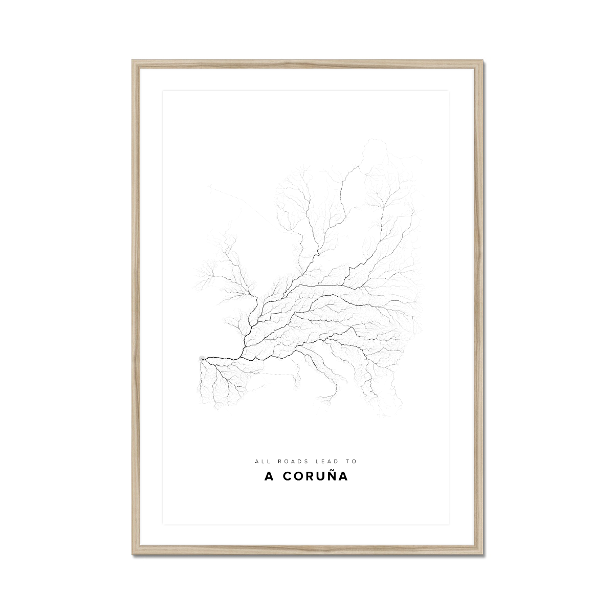 All roads lead to A Coruña (Spain) Fine Art Map Print