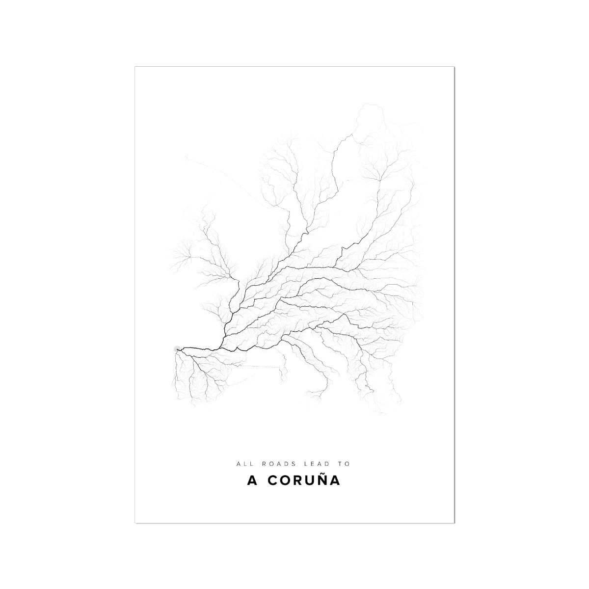 All roads lead to A Coruña (Spain) Fine Art Map Print