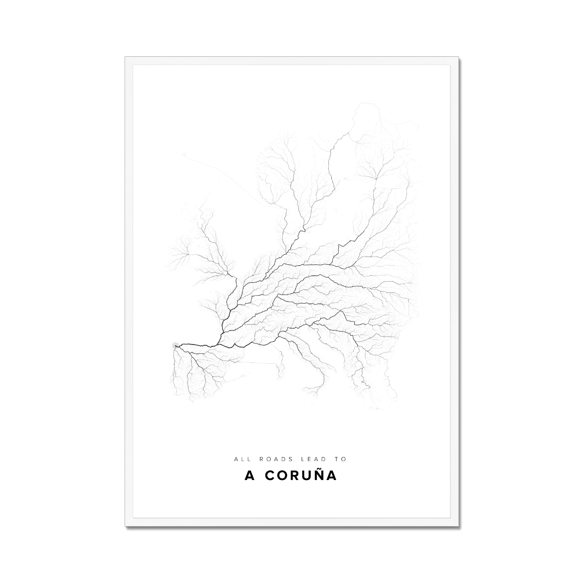 All roads lead to A Coruña (Spain) Fine Art Map Print