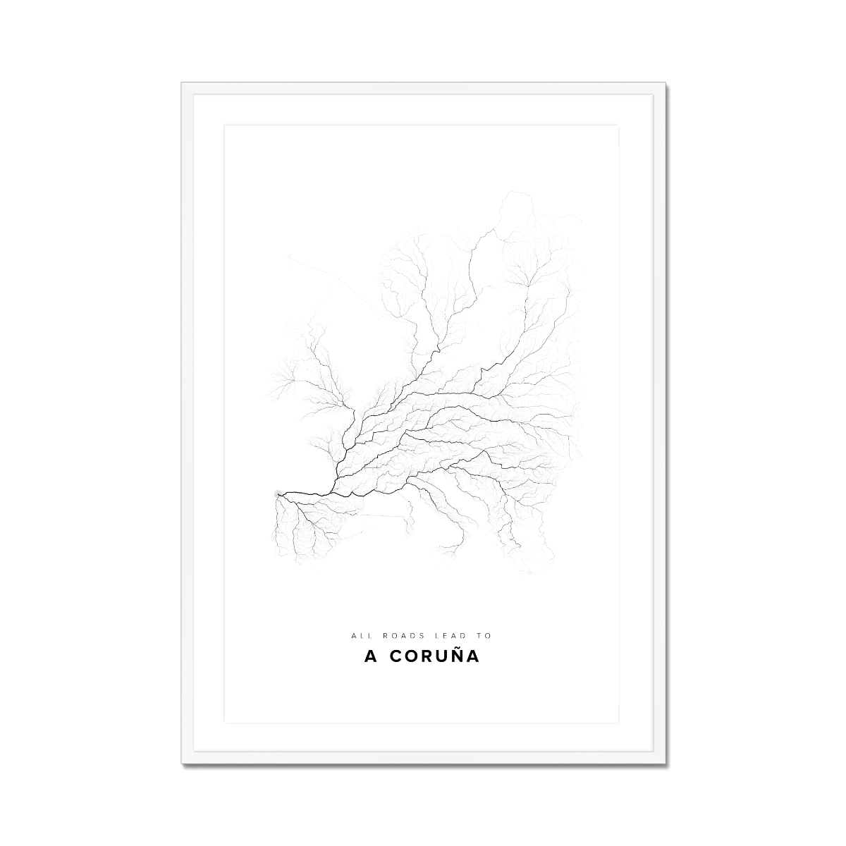 All roads lead to A Coruña (Spain) Fine Art Map Print