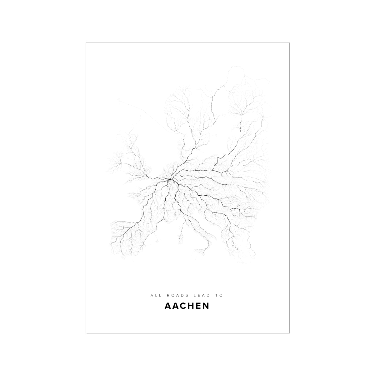 All roads lead to Aachen (Germany) Fine Art Map Print