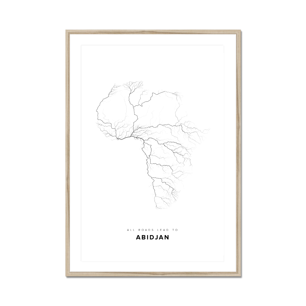 All roads lead to Abidjan (Côte d'Ivoire) Fine Art Map Print