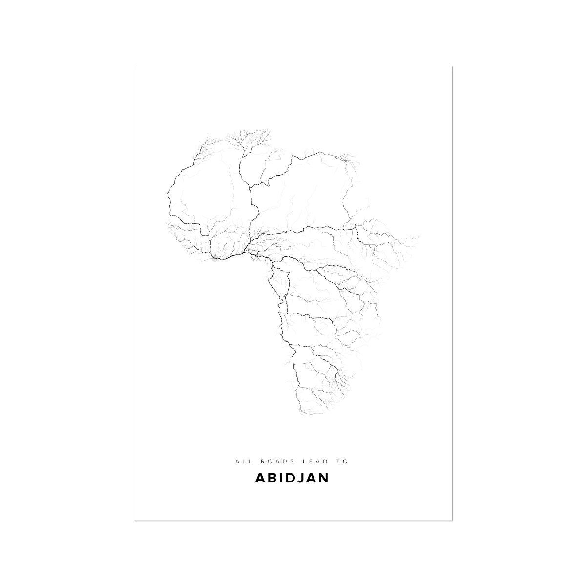 All roads lead to Abidjan (Côte d'Ivoire) Fine Art Map Print