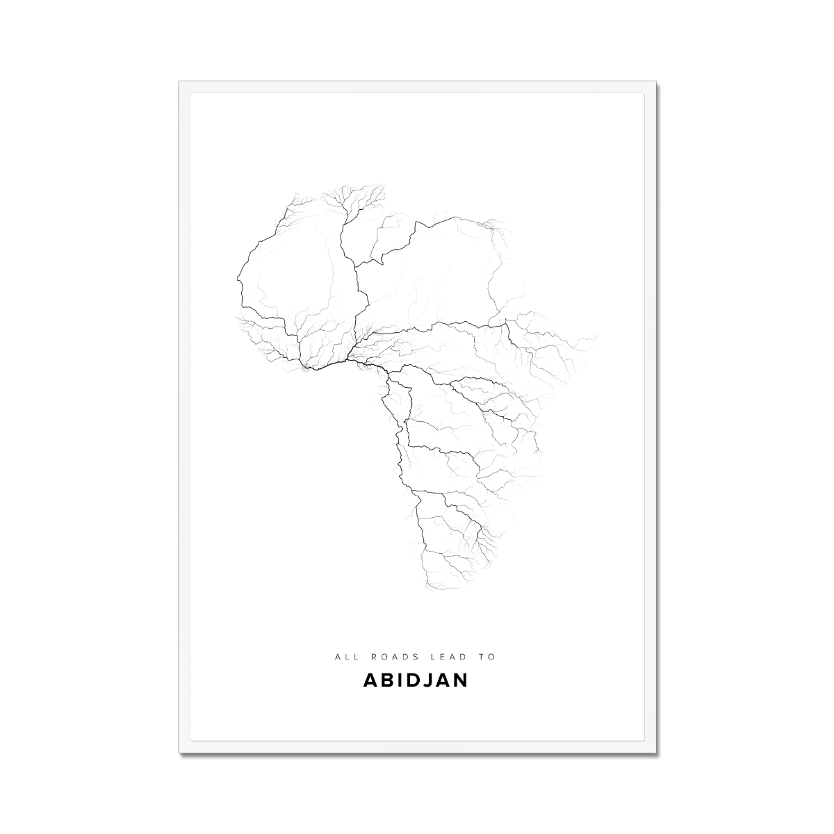All roads lead to Abidjan (Côte d'Ivoire) Fine Art Map Print