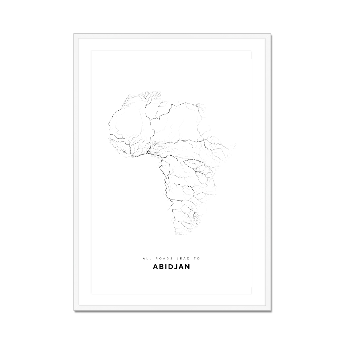 All roads lead to Abidjan (Côte d'Ivoire) Fine Art Map Print