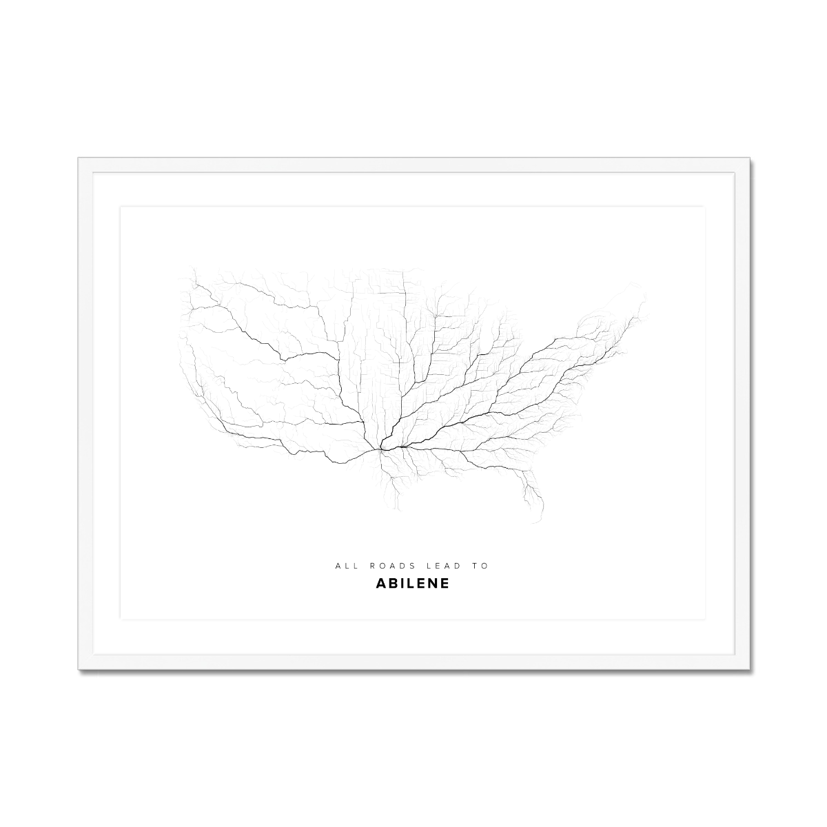 All roads lead to Abilene (United States of America) Fine Art Map Print