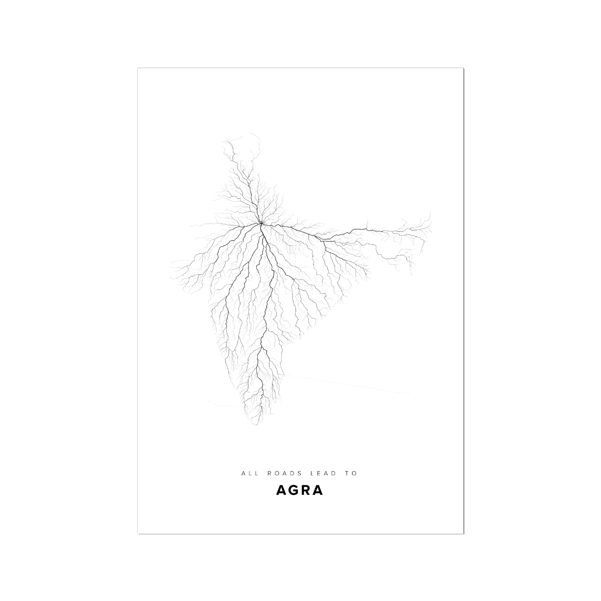 All roads lead to Agra (India) Fine Art Map Print