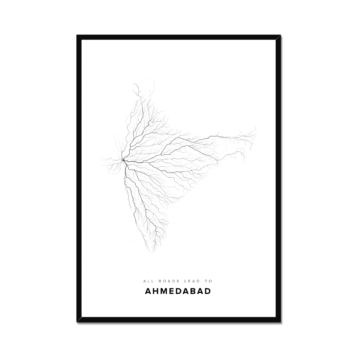 All roads lead to Ahmedabad (India) Fine Art Map Print