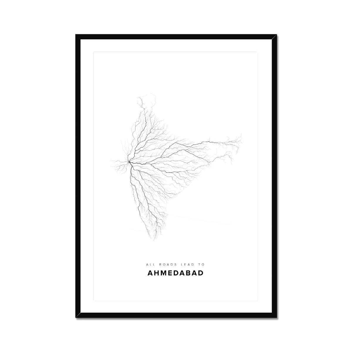 All roads lead to Ahmedabad (India) Fine Art Map Print