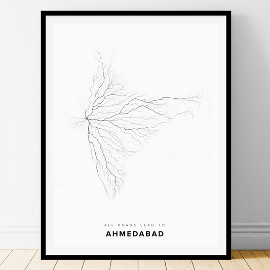 All roads lead to Ahmedabad (India) Fine Art Map Print