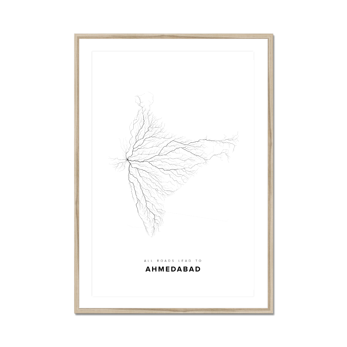All roads lead to Ahmedabad (India) Fine Art Map Print