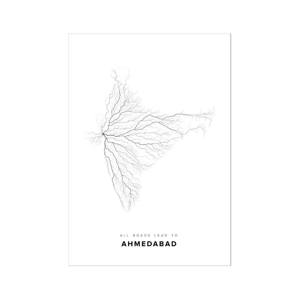 All roads lead to Ahmedabad (India) Fine Art Map Print