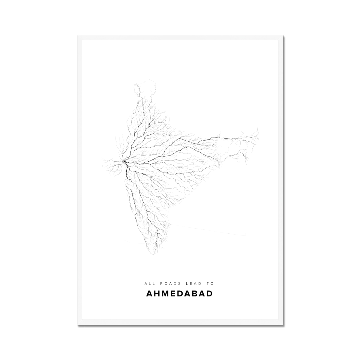 All roads lead to Ahmedabad (India) Fine Art Map Print