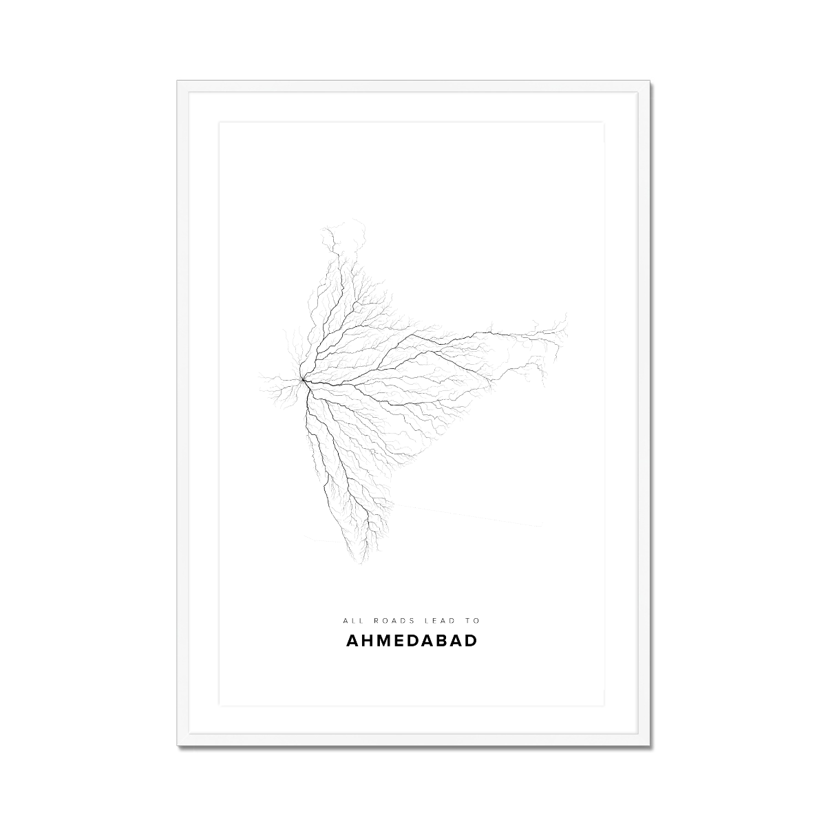 All roads lead to Ahmedabad (India) Fine Art Map Print