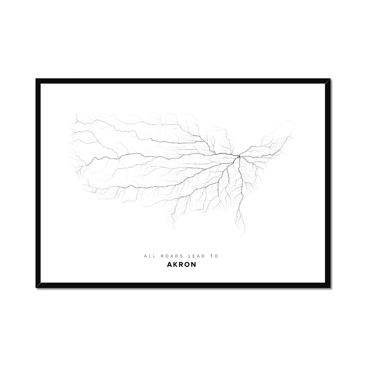 All roads lead to Akron (United States of America) Fine Art Map Print