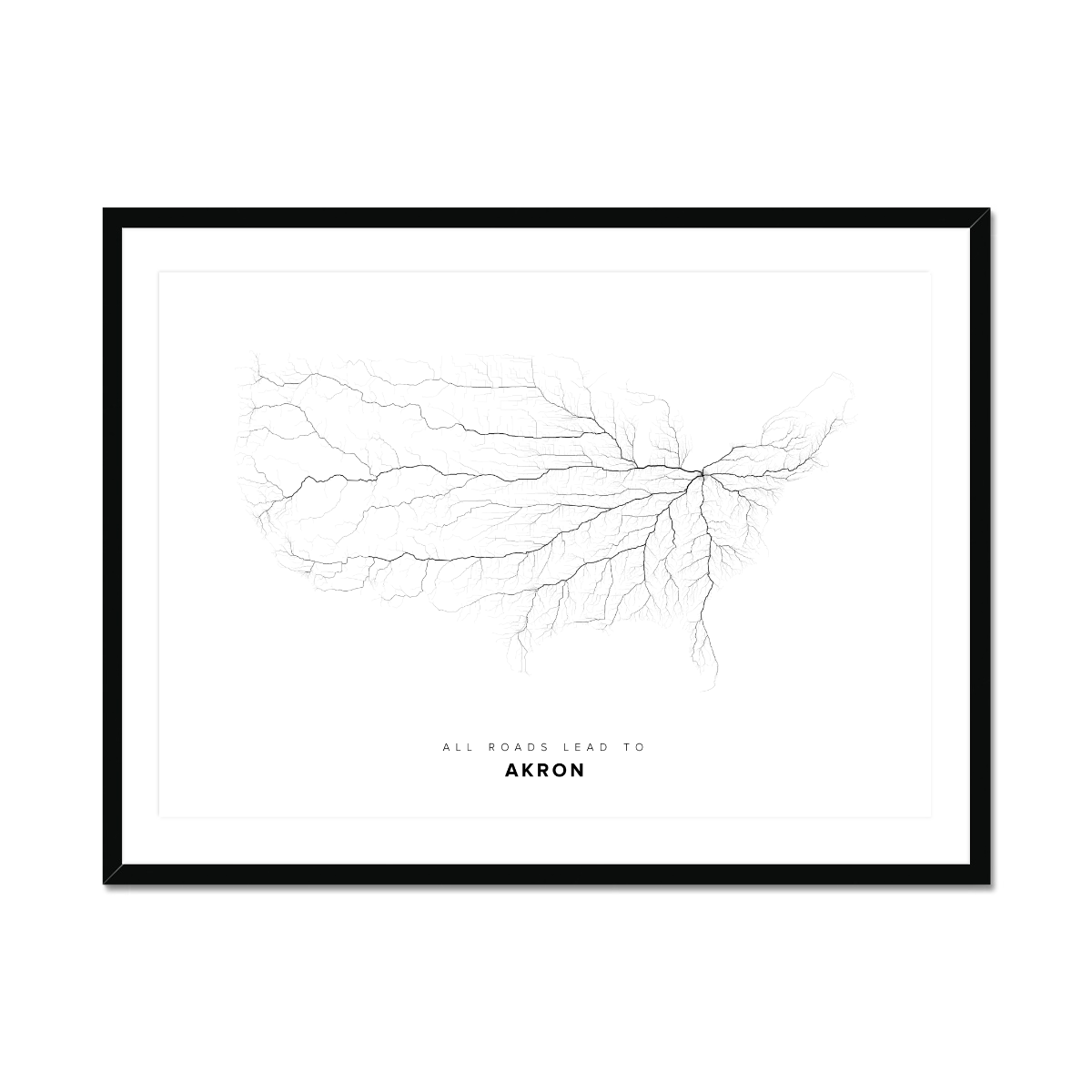 All roads lead to Akron (United States of America) Fine Art Map Print