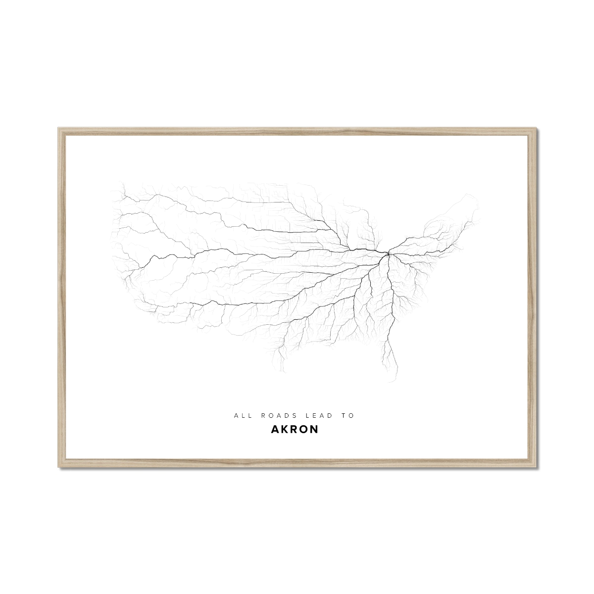 All roads lead to Akron (United States of America) Fine Art Map Print