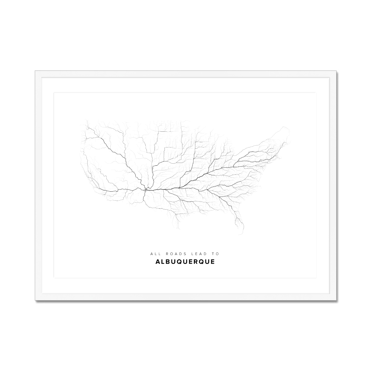 All roads lead to Albuquerque (United States of America) Fine Art Map Print