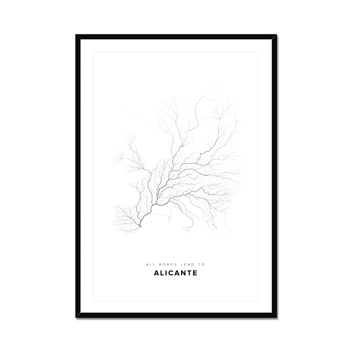 All roads lead to Alicante (Spain) Fine Art Map Print