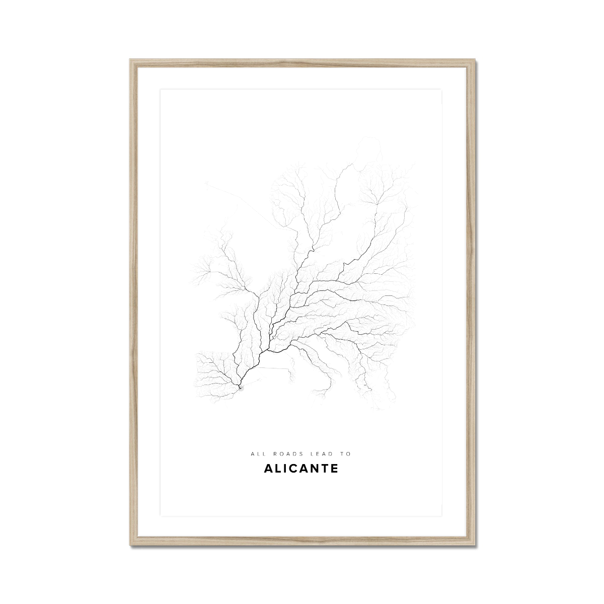 All roads lead to Alicante (Spain) Fine Art Map Print