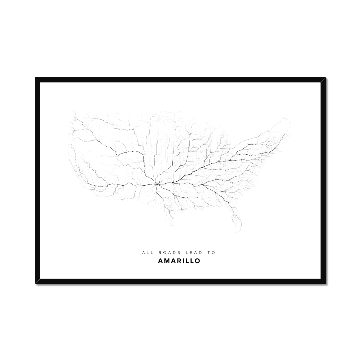 All roads lead to Amarillo (United States of America) Fine Art Map Print