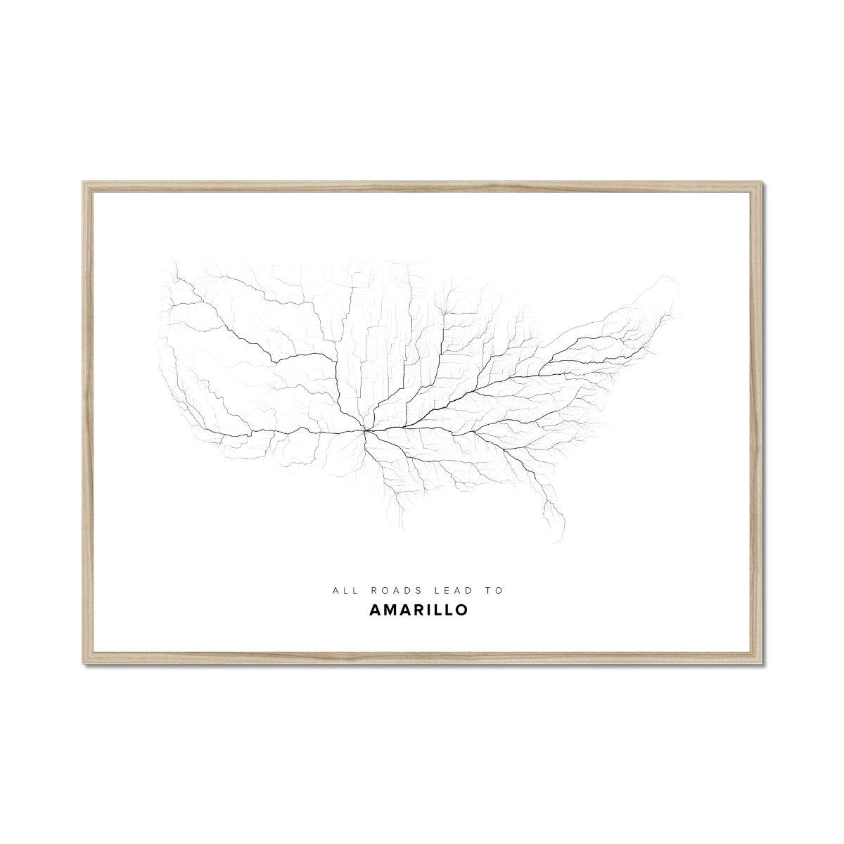 All roads lead to Amarillo (United States of America) Fine Art Map Print