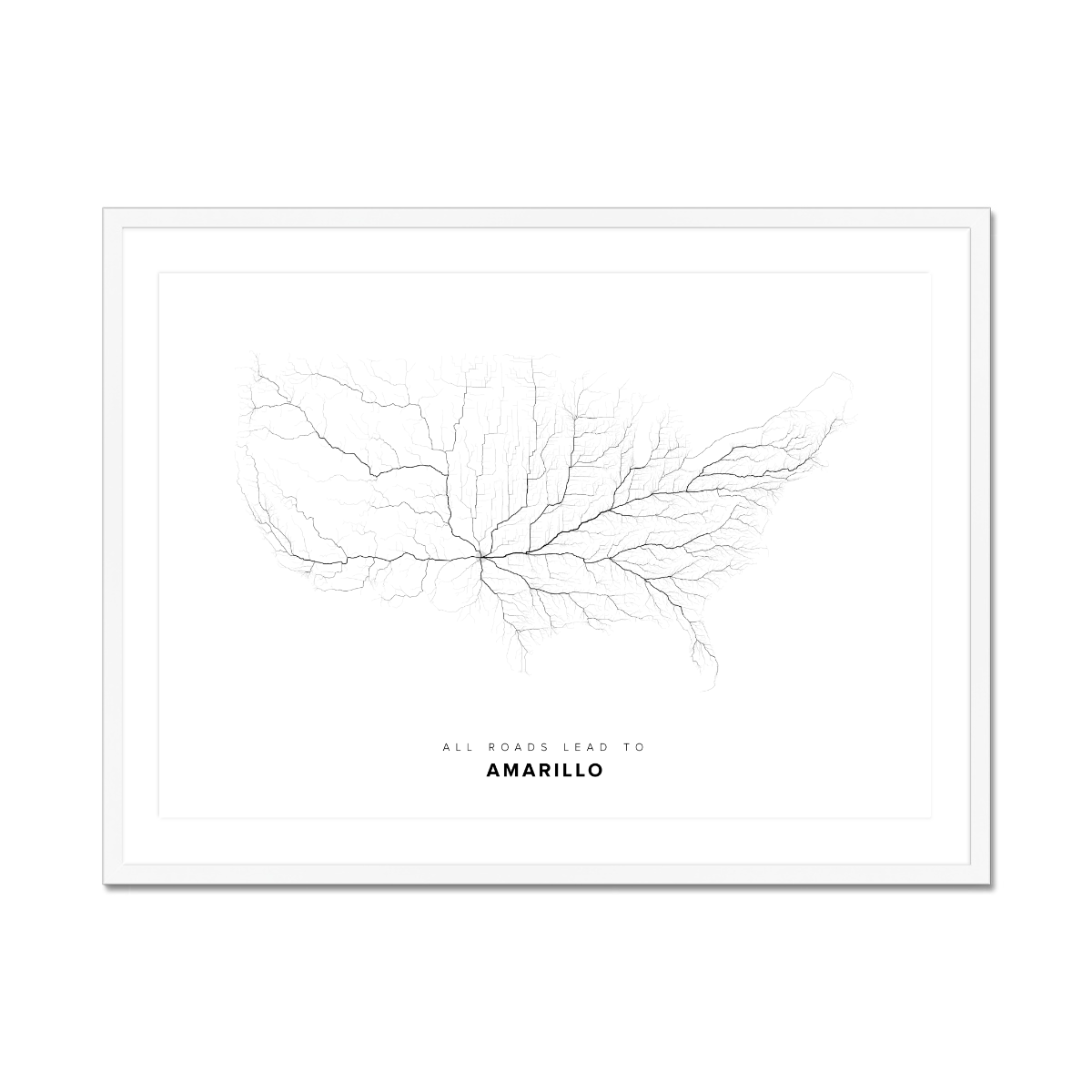 All roads lead to Amarillo (United States of America) Fine Art Map Print