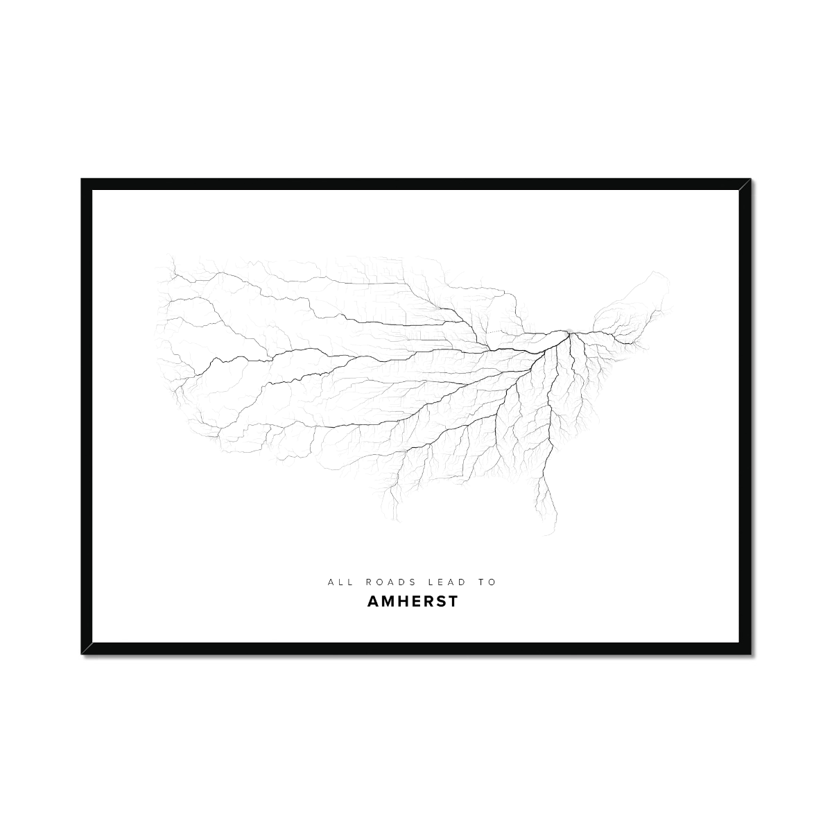 All roads lead to Amherst (United States of America) Fine Art Map Print