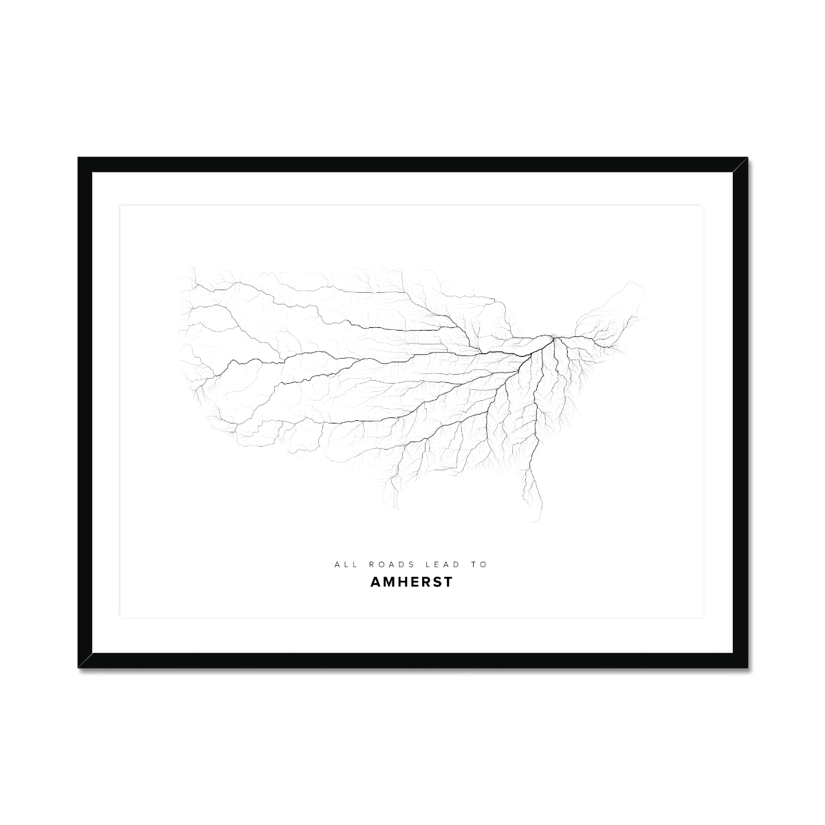 All roads lead to Amherst (United States of America) Fine Art Map Print