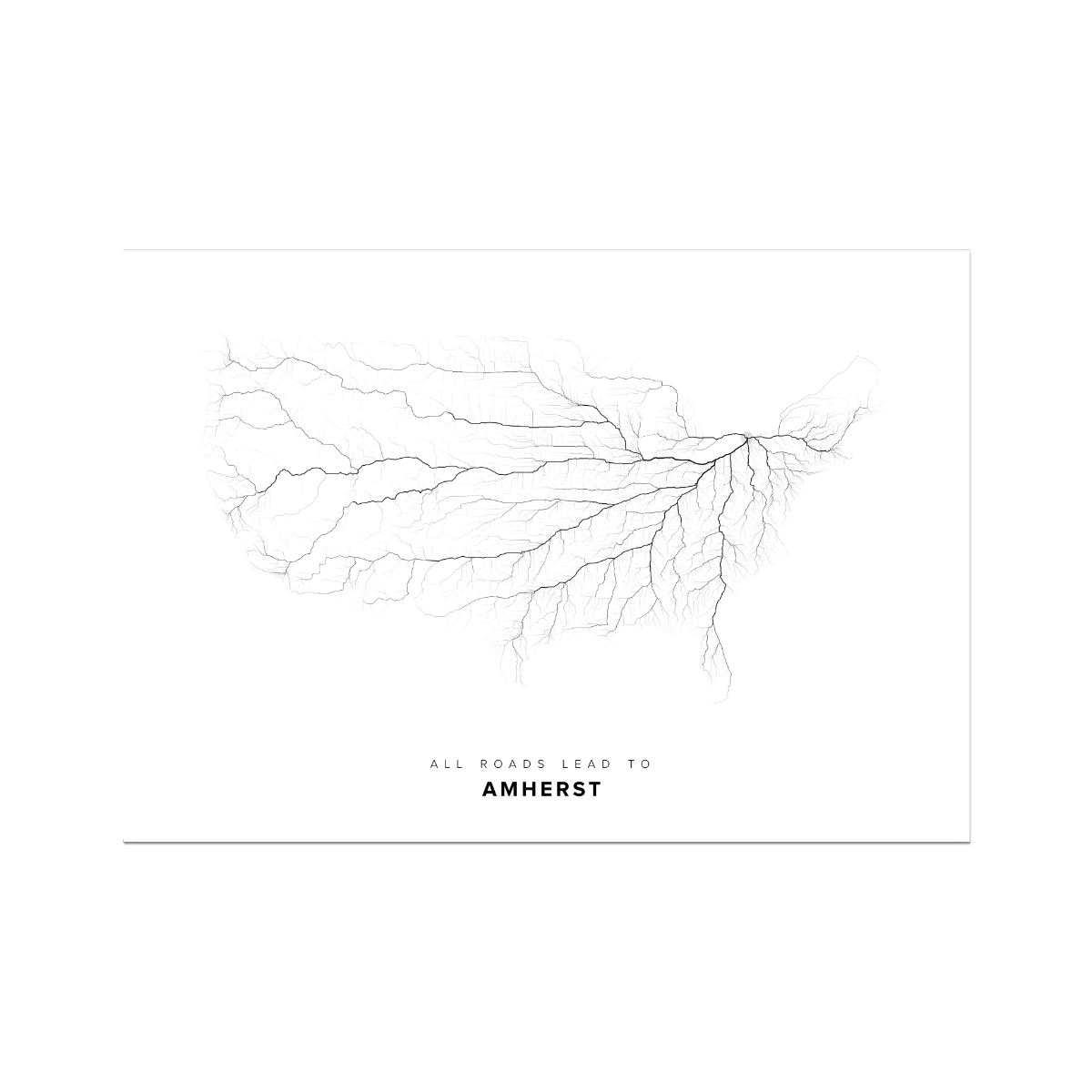 All roads lead to Amherst (United States of America) Fine Art Map Print