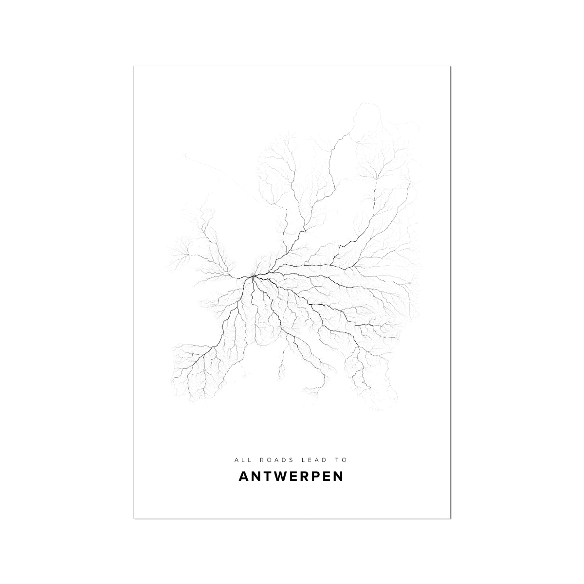 All roads lead to Antwerpen (Belgium) Fine Art Map Print