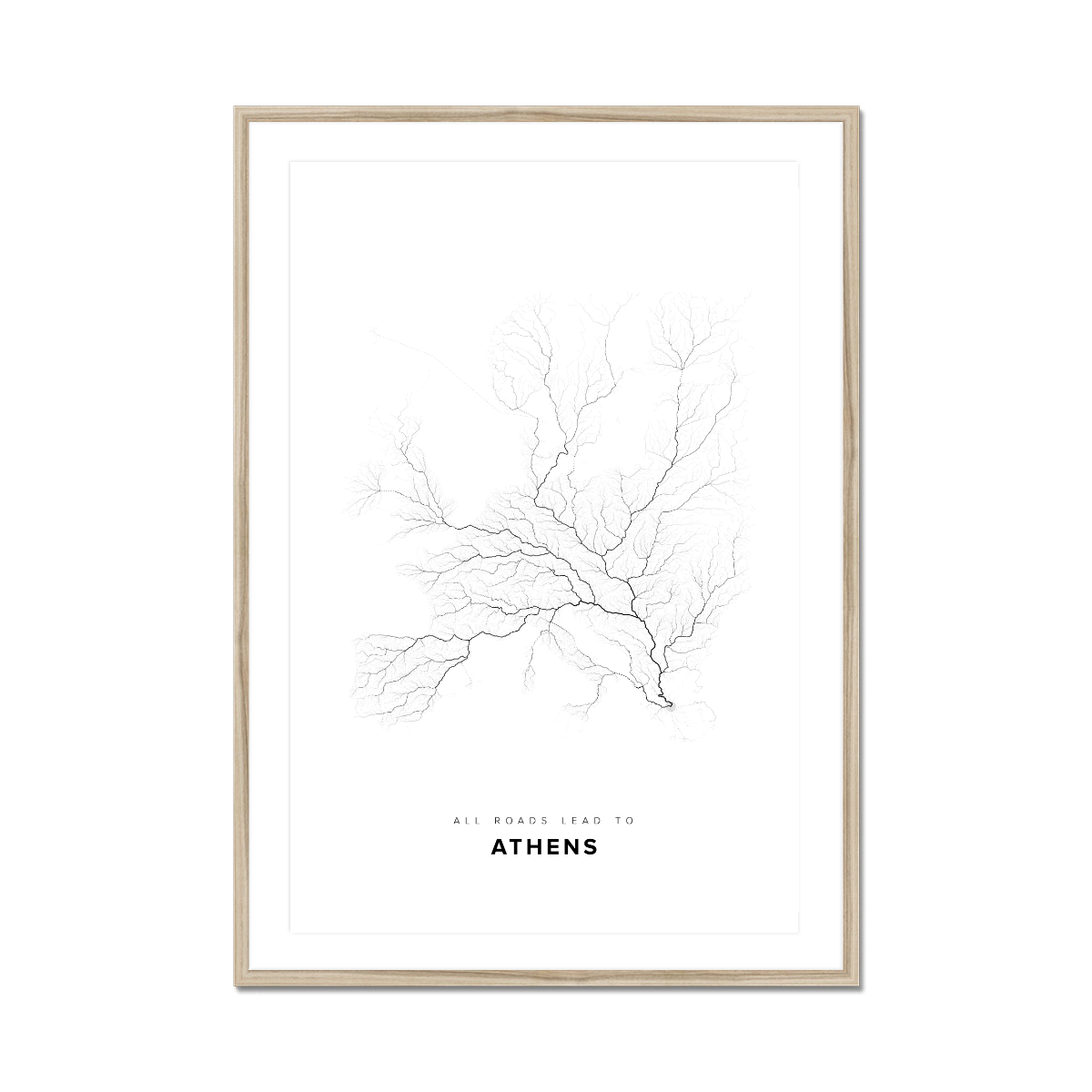 All roads lead to Athens (Greece) Fine Art Map Print