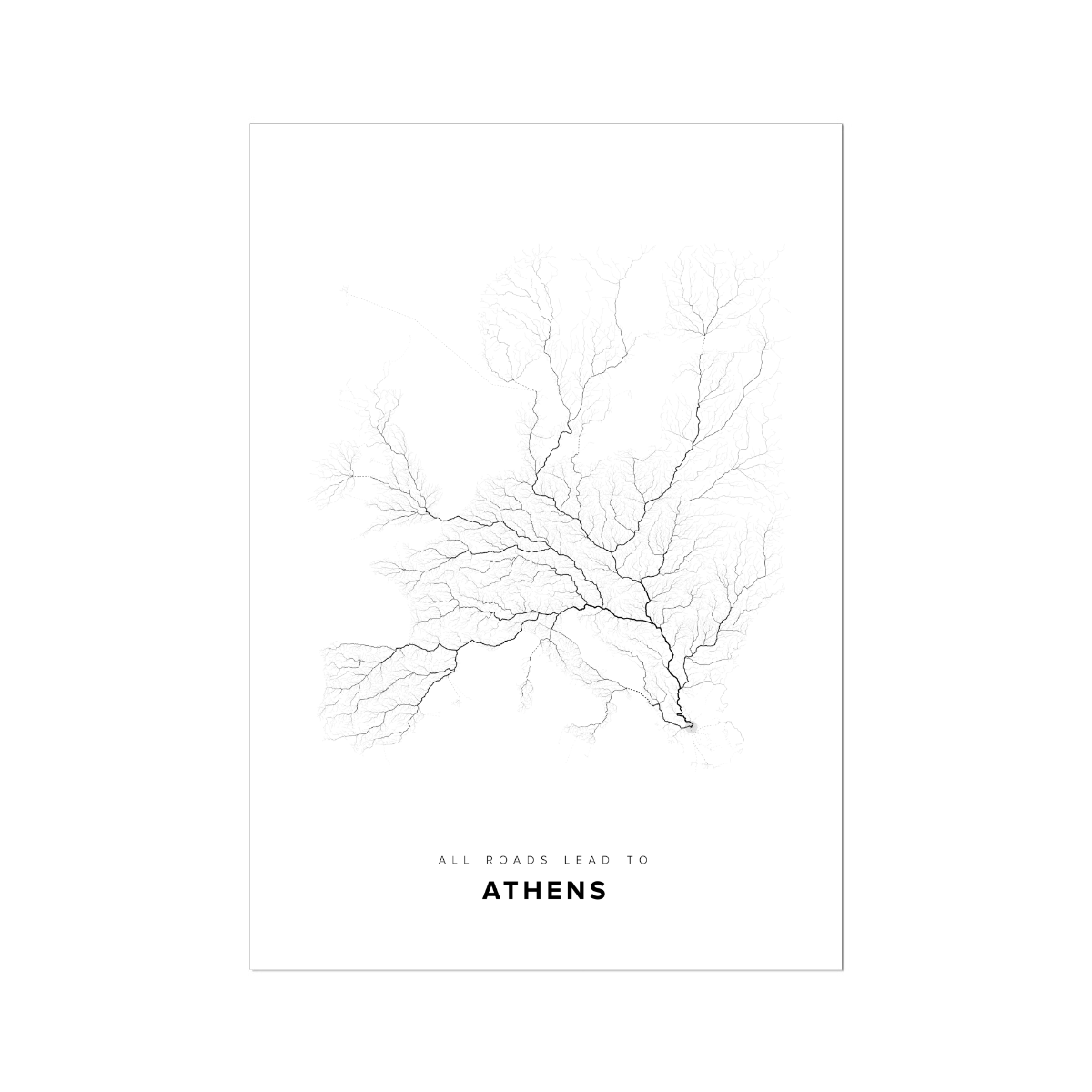 All roads lead to Athens (Greece) Fine Art Map Print