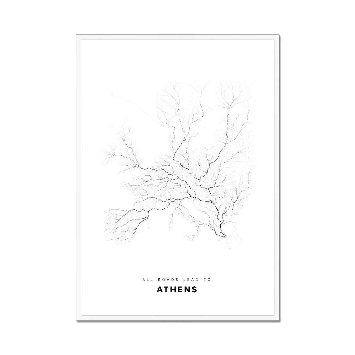 All roads lead to Athens (Greece) Fine Art Map Print