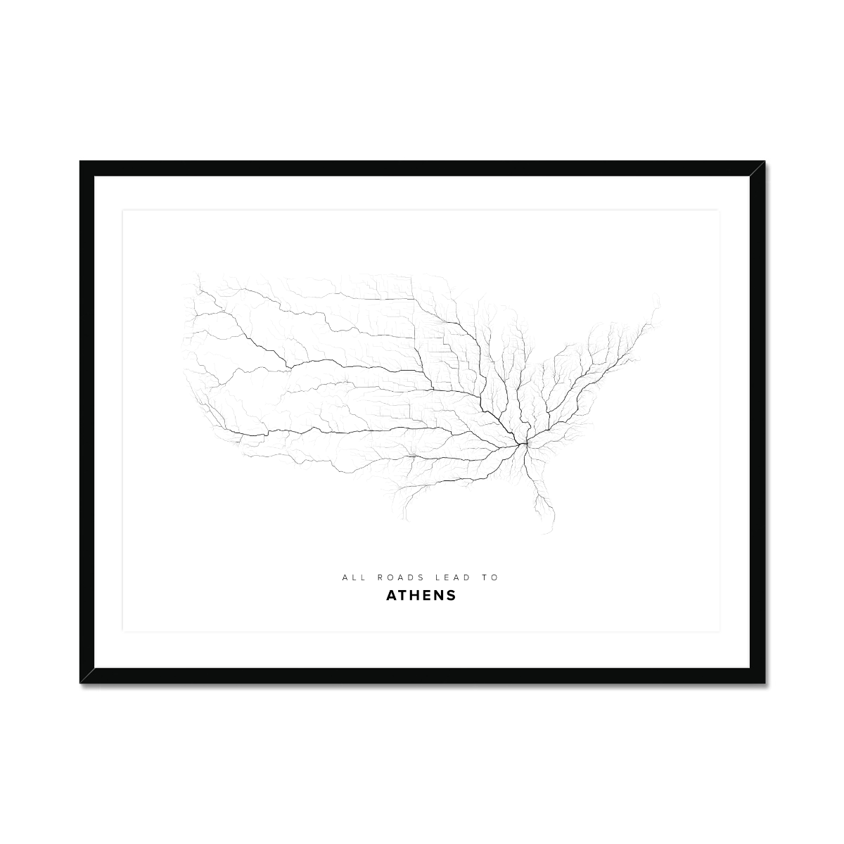 All roads lead to Athens (United States of America) Fine Art Map Print