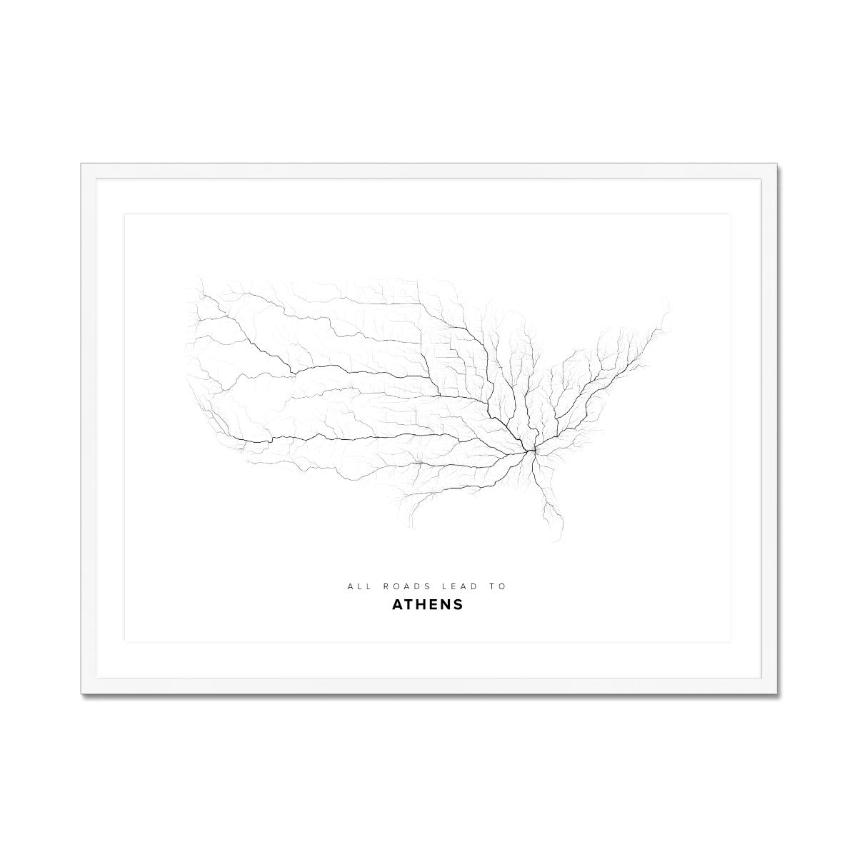 All roads lead to Athens (United States of America) Fine Art Map Print