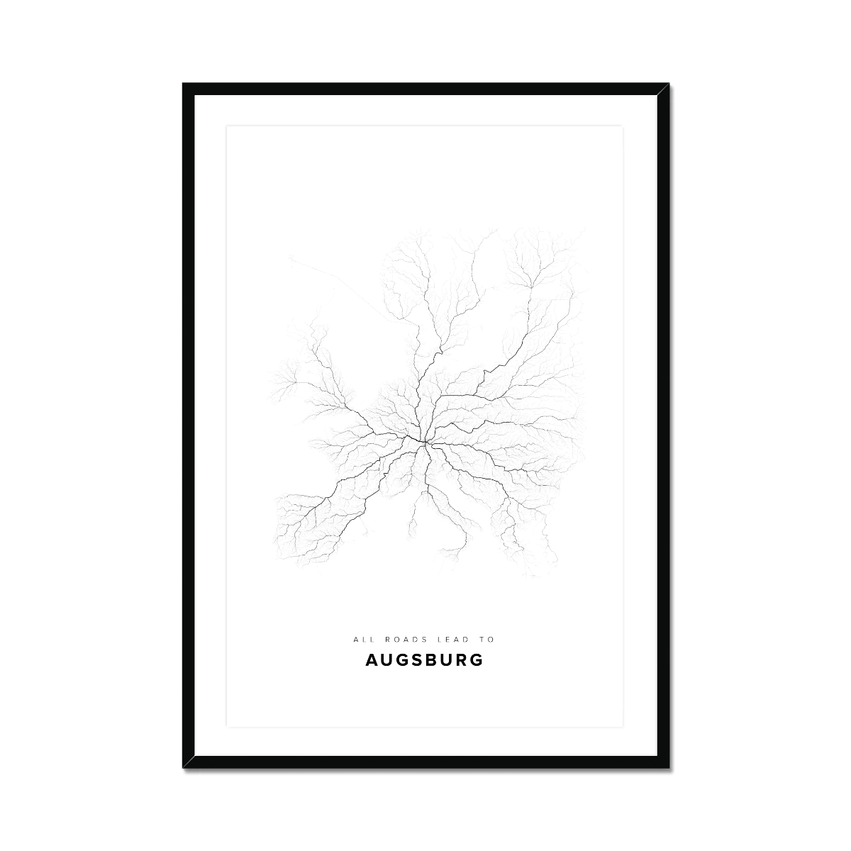 All roads lead to Augsburg (Germany) Fine Art Map Print