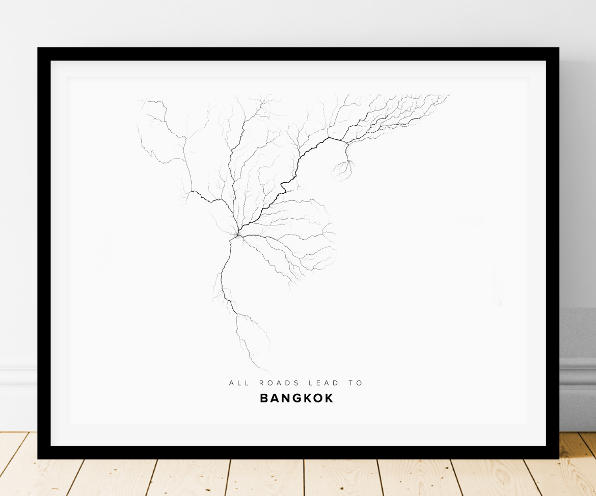 All roads lead to Bangkok (Thailand) Fine Art Map Print