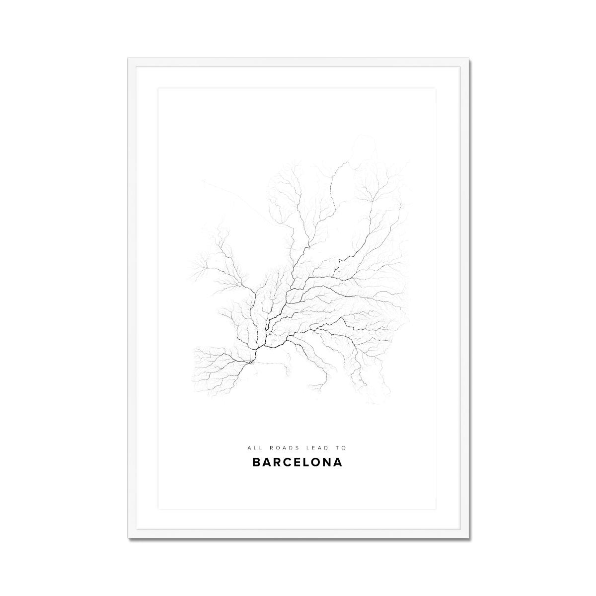 All roads lead to Barcelona (Spain) Fine Art Map Print