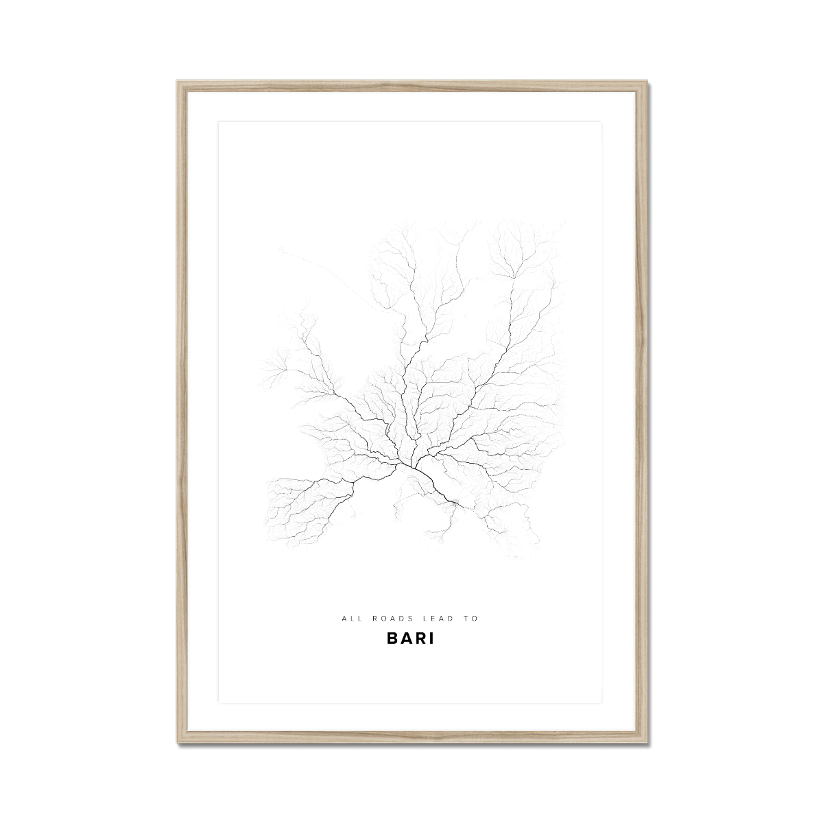All roads lead to Bari (Italy) Fine Art Map Print