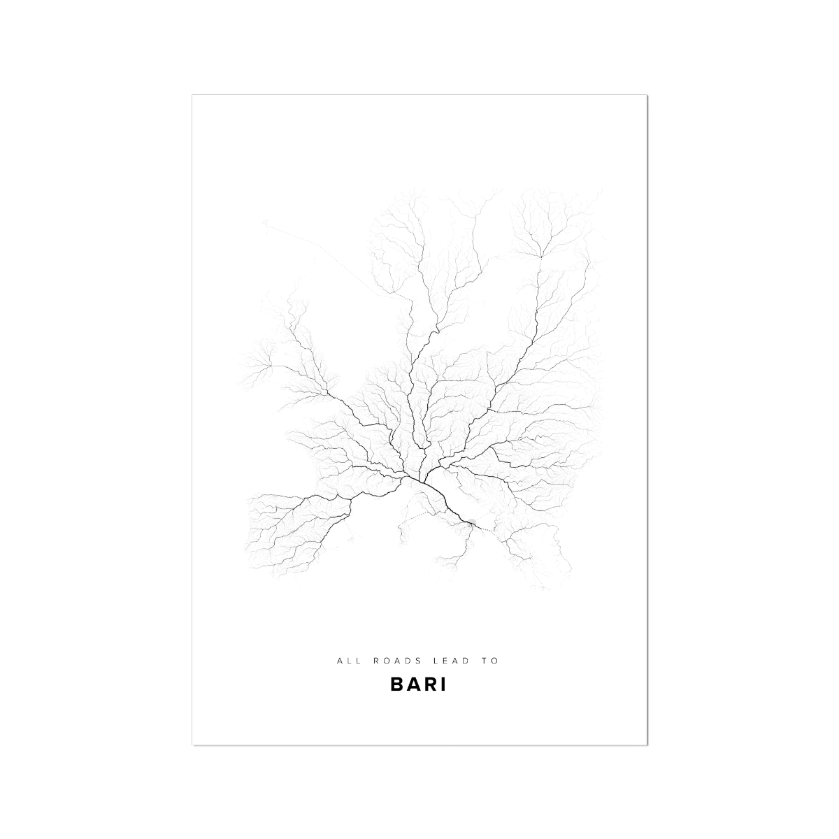 All roads lead to Bari (Italy) Fine Art Map Print