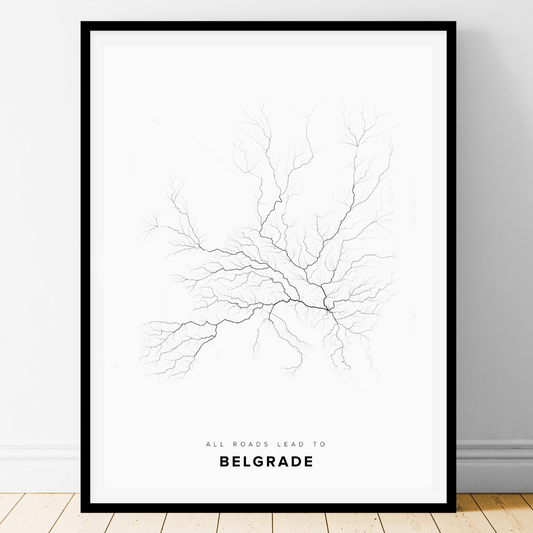 All roads lead to Belgrade (Serbia) Fine Art Map Print