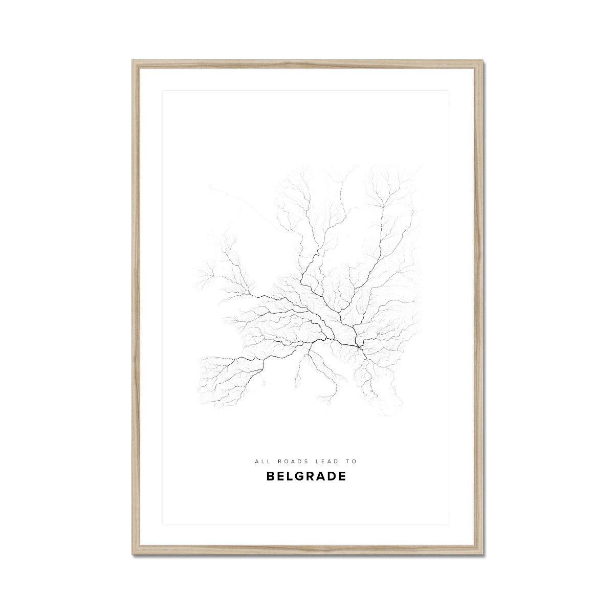 All roads lead to Belgrade (Serbia) Fine Art Map Print