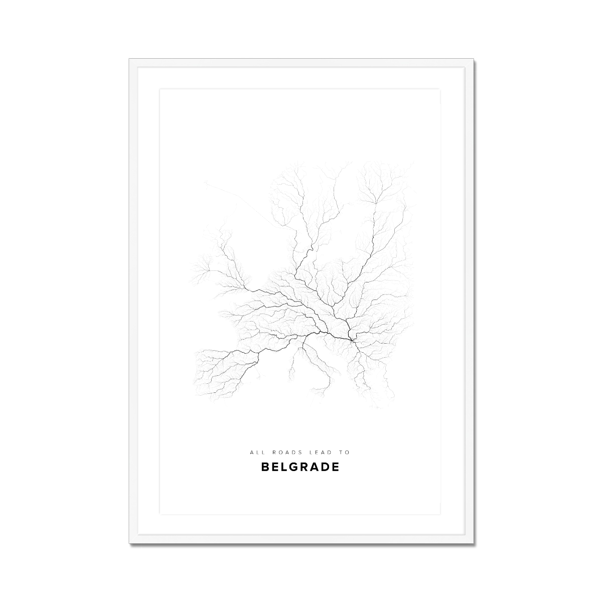 All roads lead to Belgrade (Serbia) Fine Art Map Print