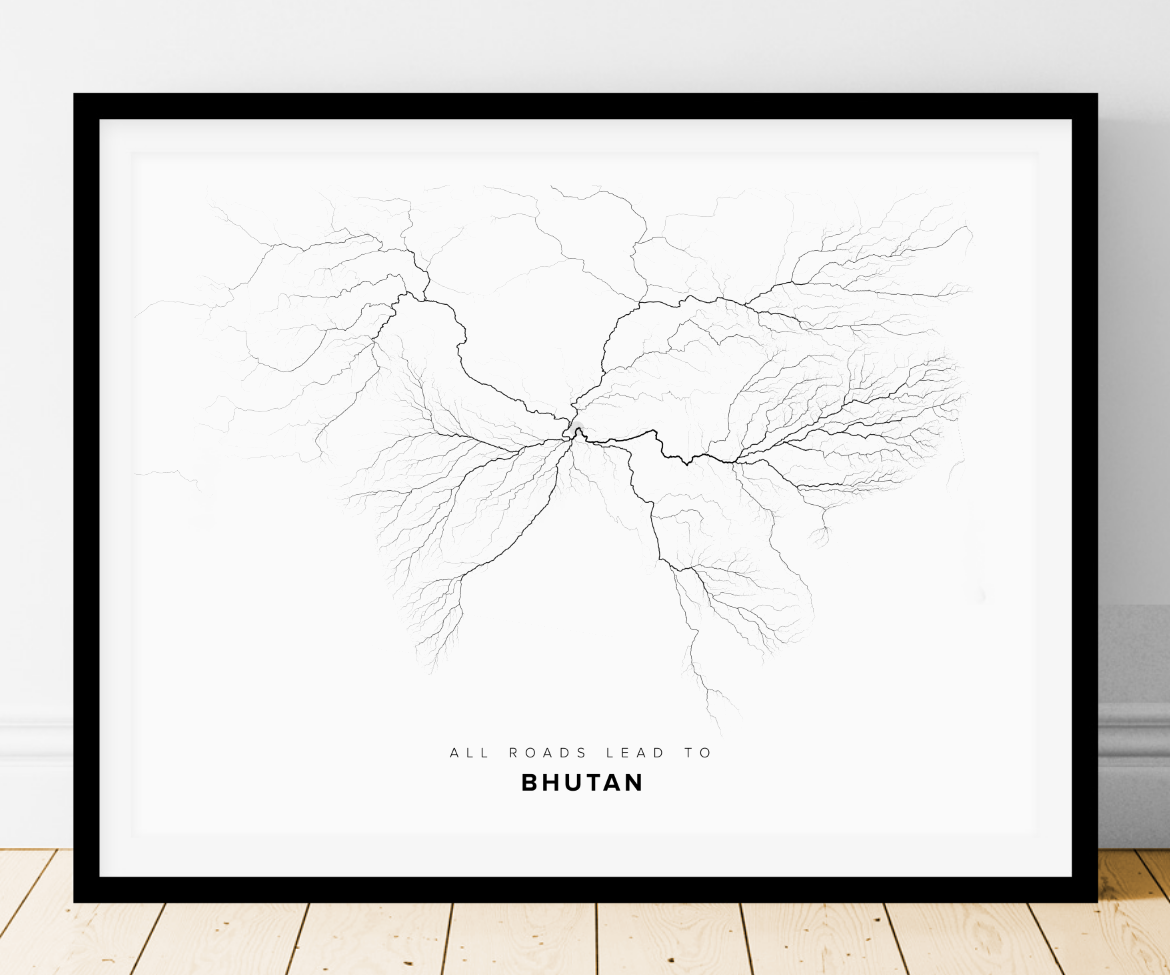 All roads lead to Bhutan Fine Art Map Print