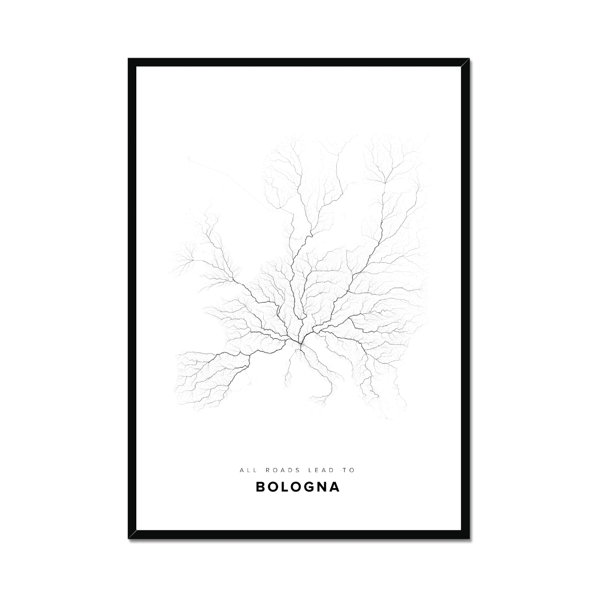 All roads lead to Bologna (Italy) Fine Art Map Print