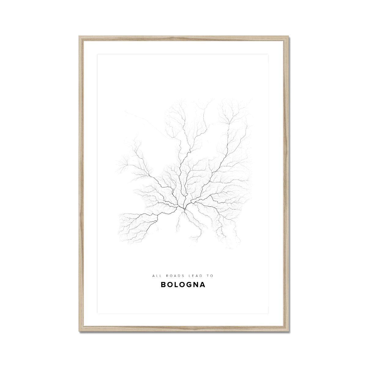 All roads lead to Bologna (Italy) Fine Art Map Print